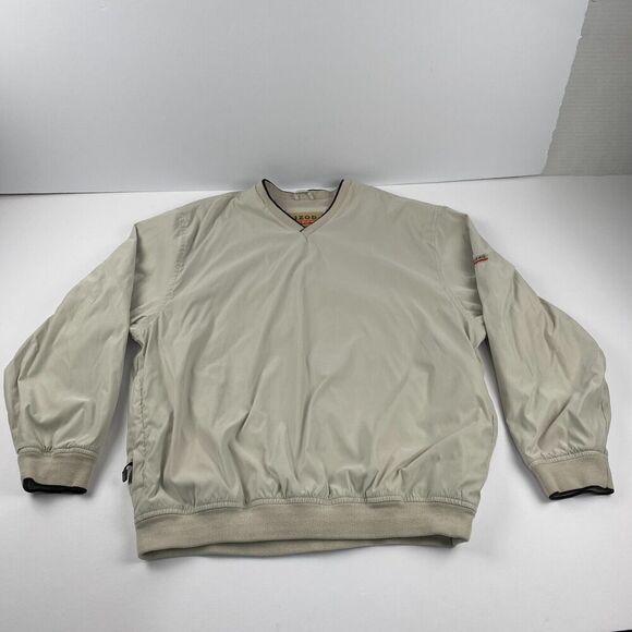 Vintage Izod Mens Golf Pullover Windbreaker Beige Size Large Outdoor Hiking‎ - Picture 1 of 15